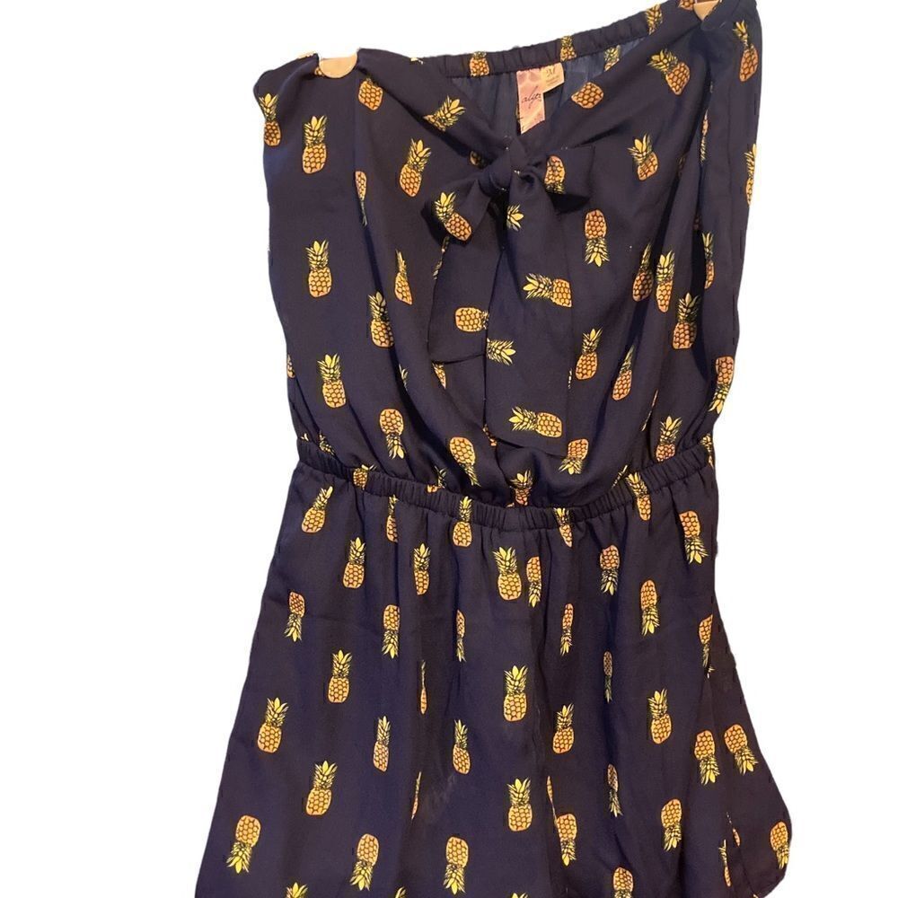 ALYA STRAPLESS NAVY BLUE JUMPER WITH PINEAPPLES / SZ: M